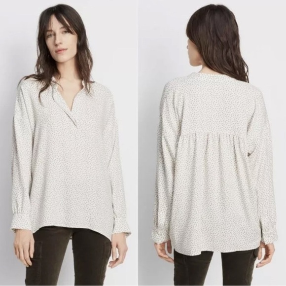 Vince Ivory Celestial Polka Dot Stretch Silk Blouse XS Feminine Career Workwear - Picture 1 of 10